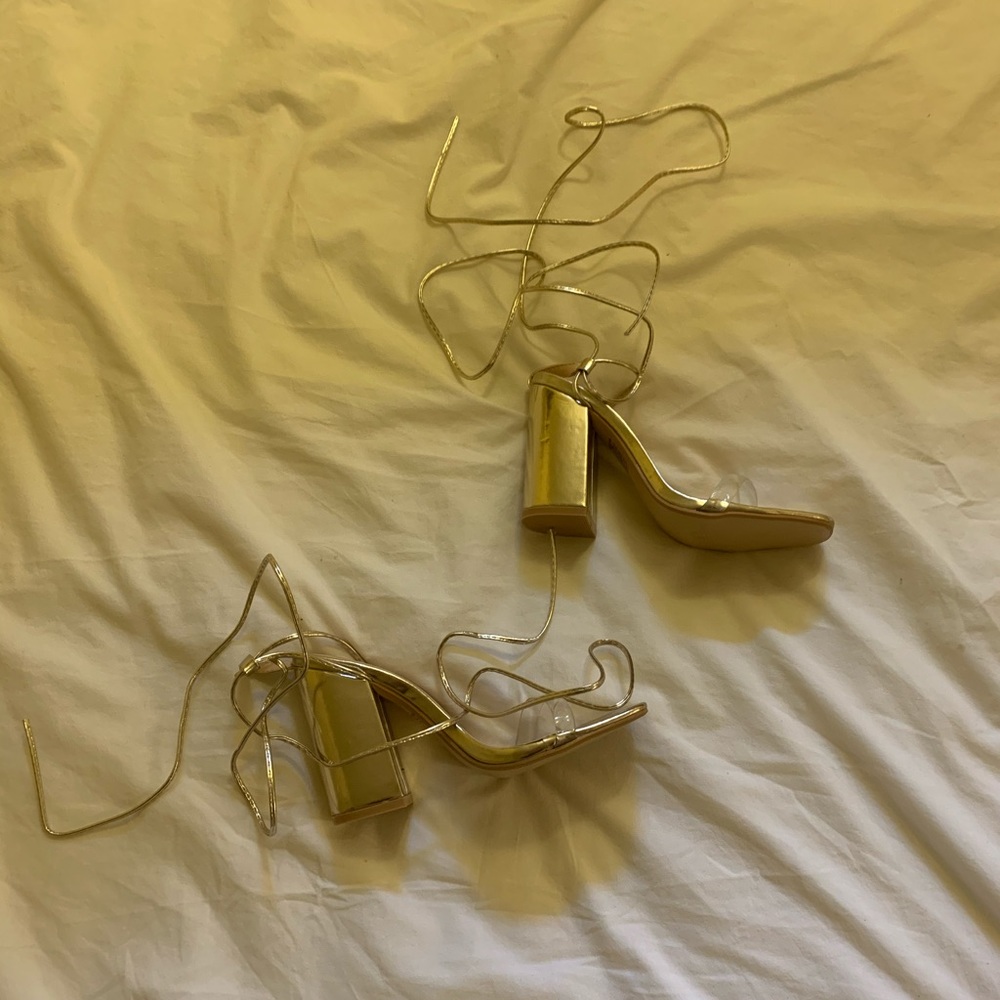 Pretty little thing lace up gold heels